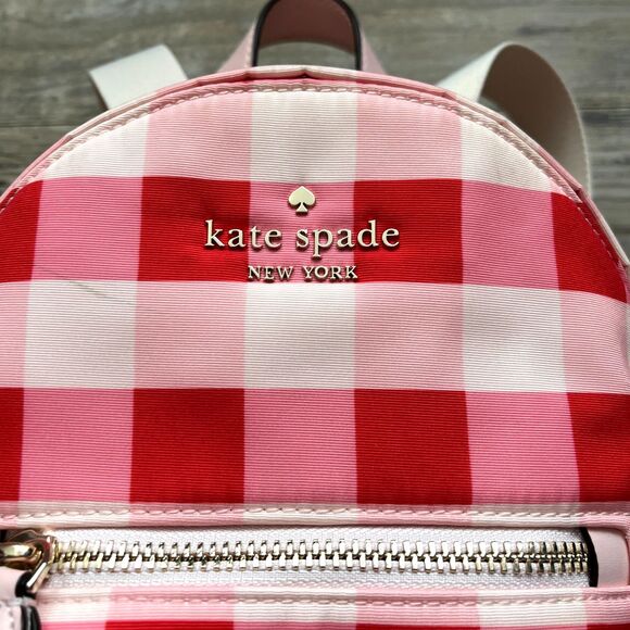 Kate Spade Chelsea Gingham Pink Red Mini Nylon Backpack Multi Plaid Valentines main image 12